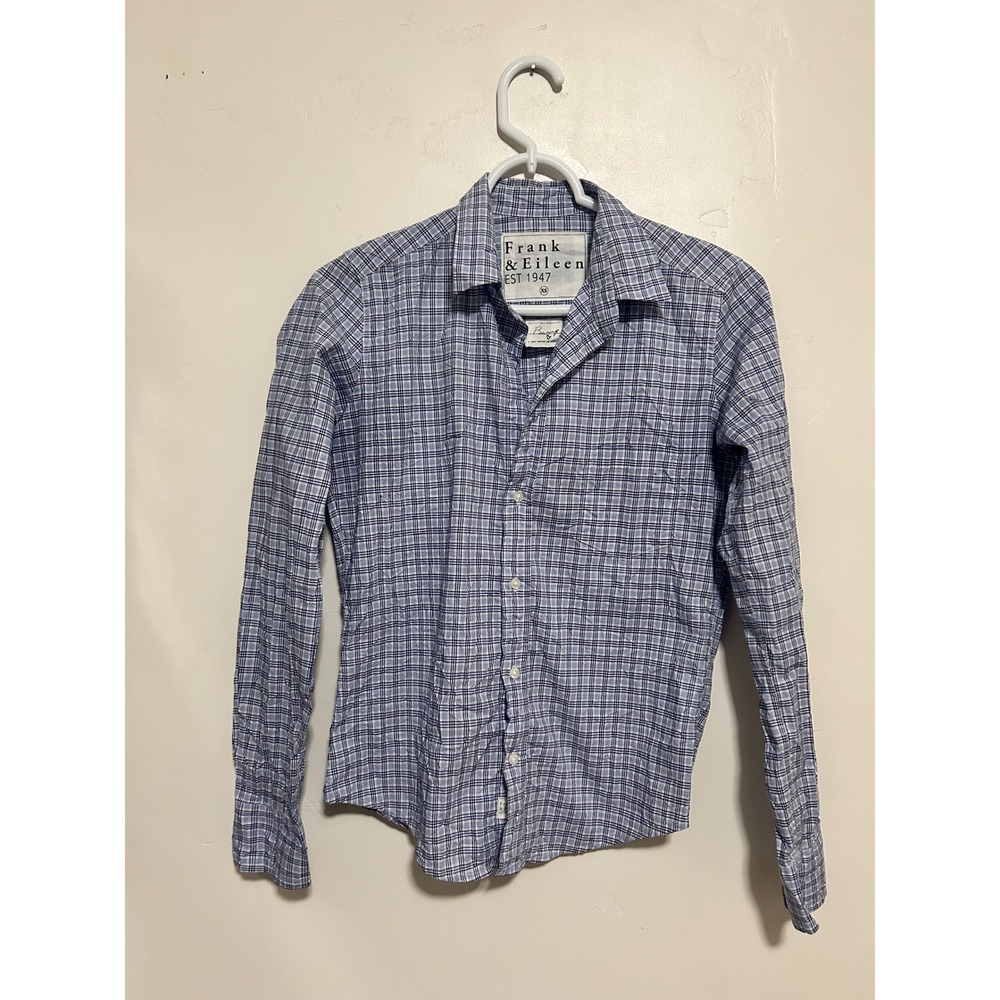 Frank & Eileen‎ Barry Blue White Plaid Cotton Button Down Shirt XS Made in USA